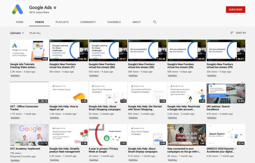 Google Ads YouTube channel with video tips on how to start using Google Ads and get better results.