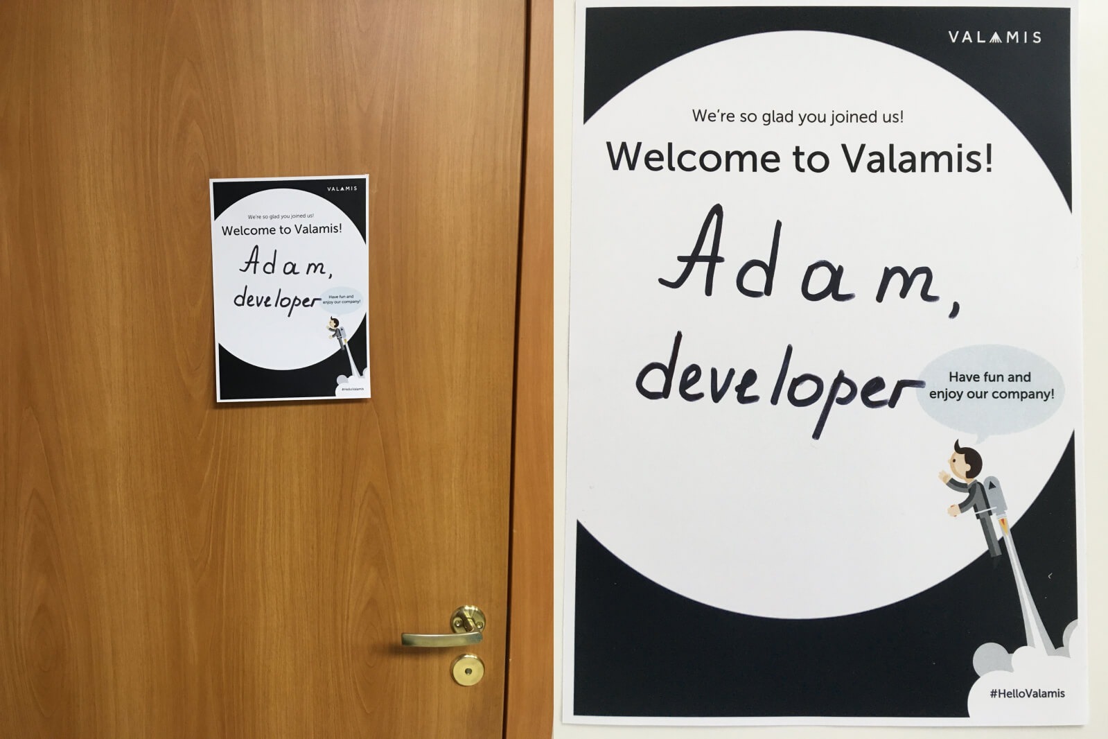 Valamis Welcome poster on door