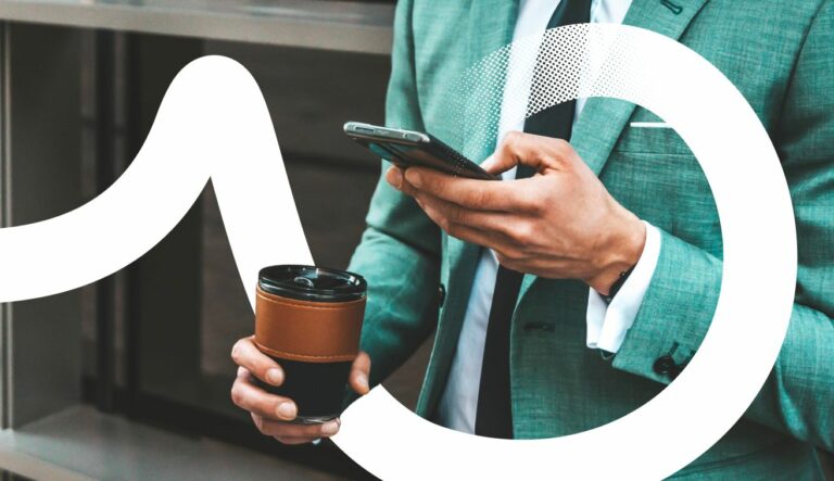 man with a coffee and mobile phone
