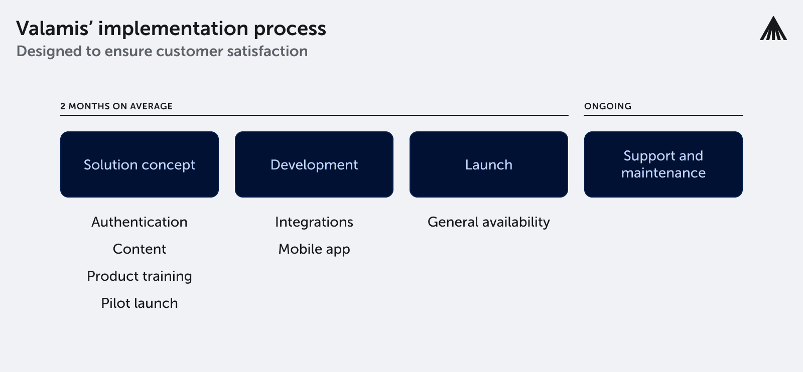 The list of steps of Valamis' implementation process
