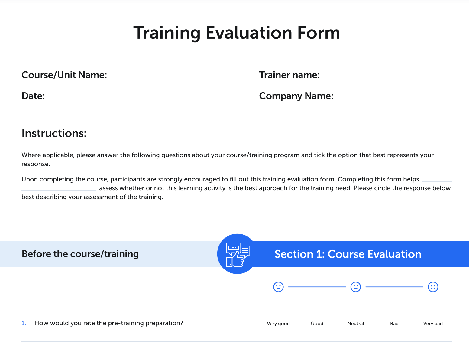training evaluation form preview