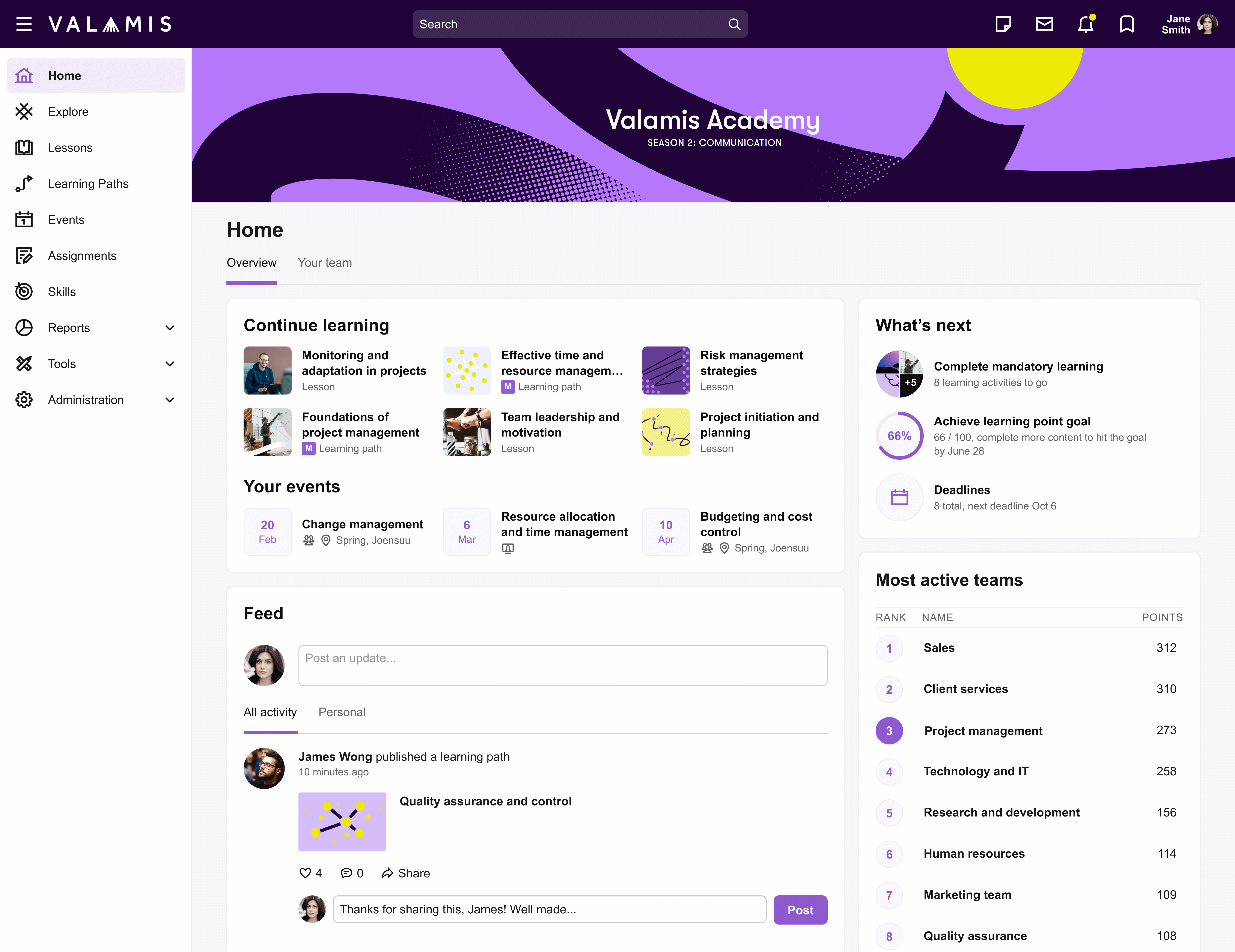 Valamis platform interface overview