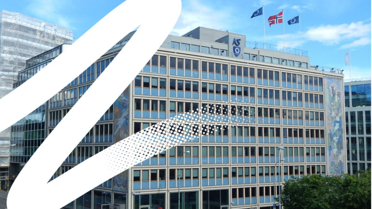 KS digital Norway office building in Osla with the Valamis brand graphic overlaid
