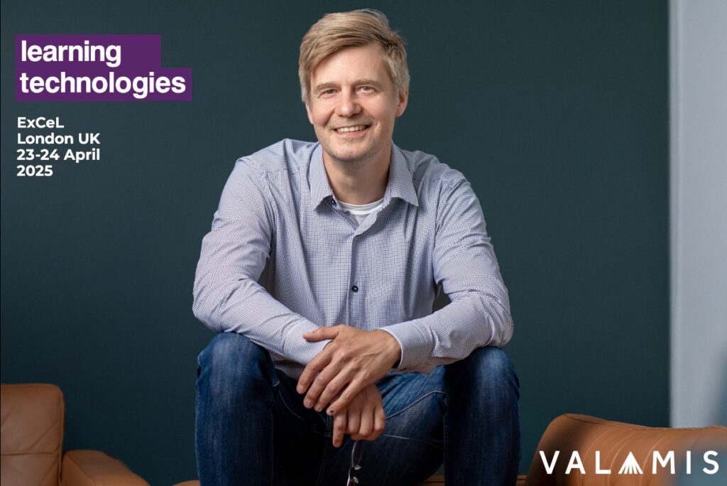 Jari Jarvela from Valamis with the Valamis logo and the Learning technologies 2025 logo