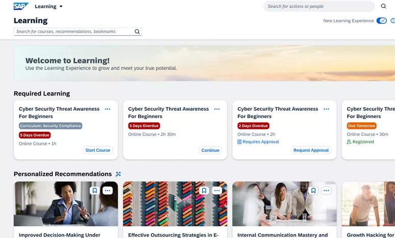 An image from the SAP SuccessFactors website showing how the platform homepage looks