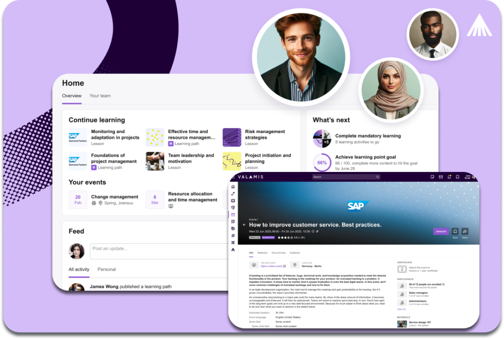 A mock up using avatars of SAP SuccessFactors within the Valamis platform.