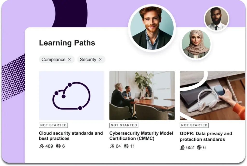 Valamis learning platform showing compliance training learning paths.