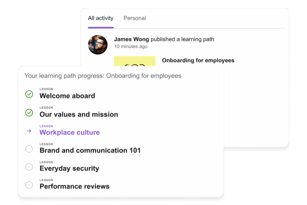 An image from the Valamis platform showing the analytics of tracking an employee or team's continuous development in the Valamis LMS