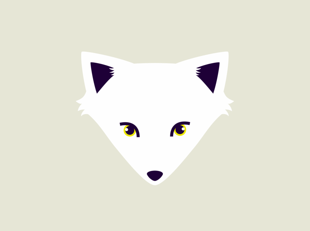 A graphic drawing of Valbo the Valamis arctic fox mascot 2026