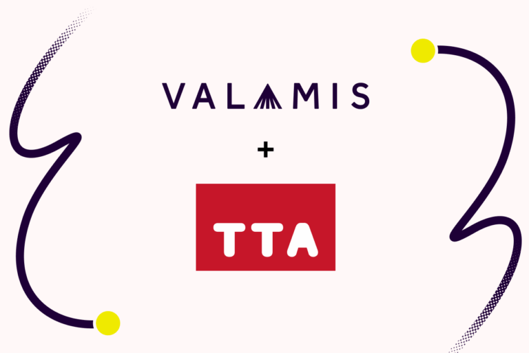 A graphic with Valamis branding plus the logo for TTA Internal to announce the 2026 reseller partnership